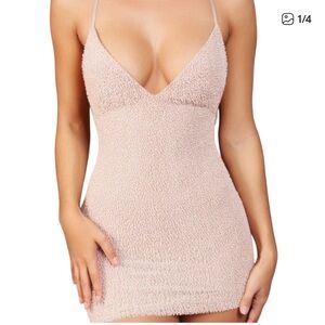 Oh Polly Textured Beaded Mini Dress - Blush Pink